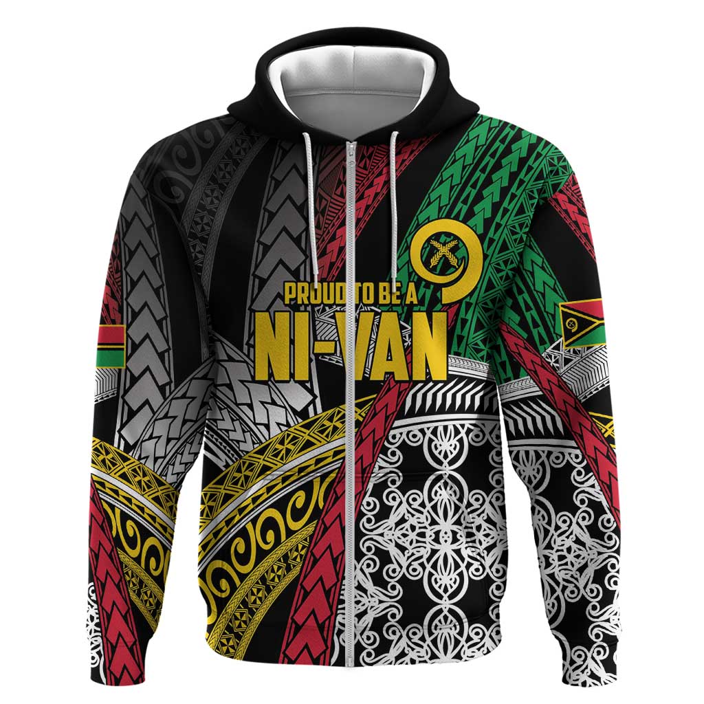 Vanuatu Proud to be Ni-van Personalised Zip Hoodie with Mutis En Atan Patterns LT9 Zip Hoodie Black - Polynesian Pride