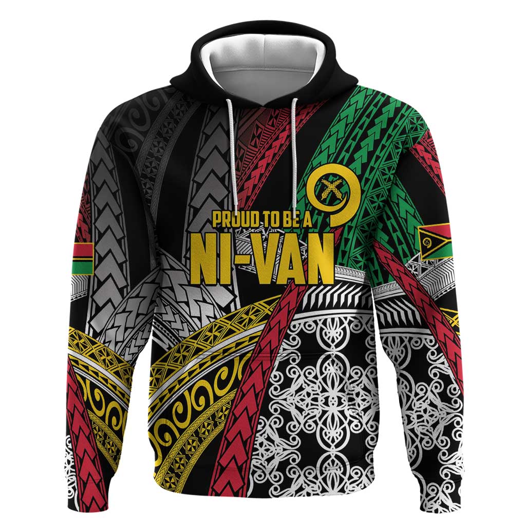 Vanuatu Proud to be Ni-van Personalised Zip Hoodie with Mutis En Atan Patterns LT9 Pullover Hoodie Black - Polynesian Pride