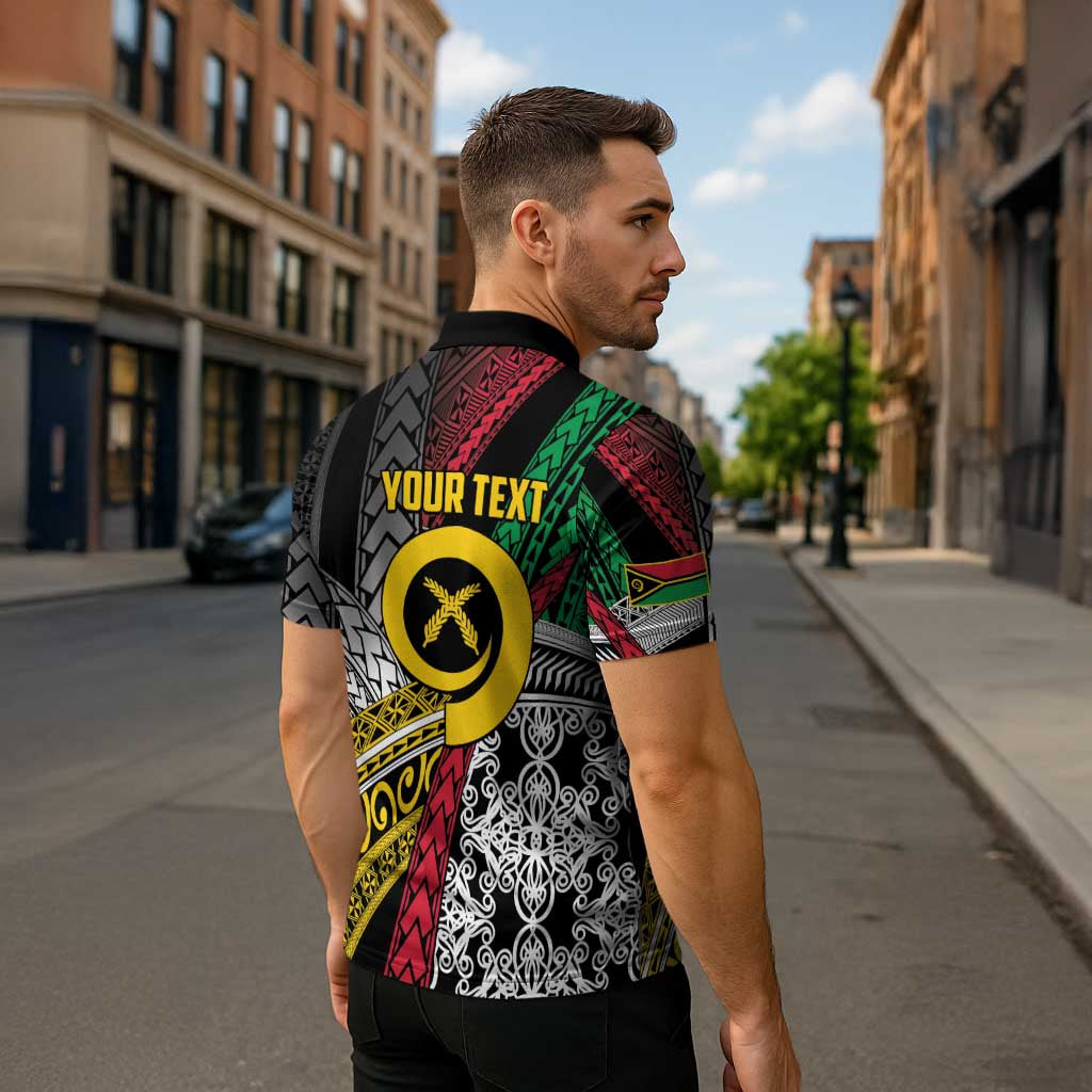 Vanuatu Proud to be Ni-van Personalised Zipper Polo Shirt with Mutis En Atan Patterns LT9 - Polynesian Pride