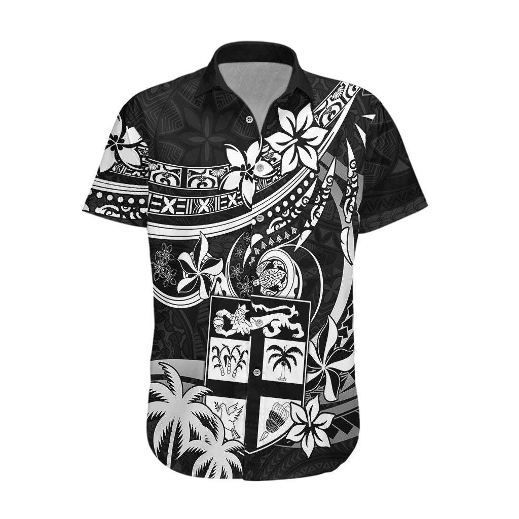 Fiji Islands Hawaiian Shirt Coat of Arms Fijian Flower Polynesian Pattern - Black LT9 Black - Polynesian Pride