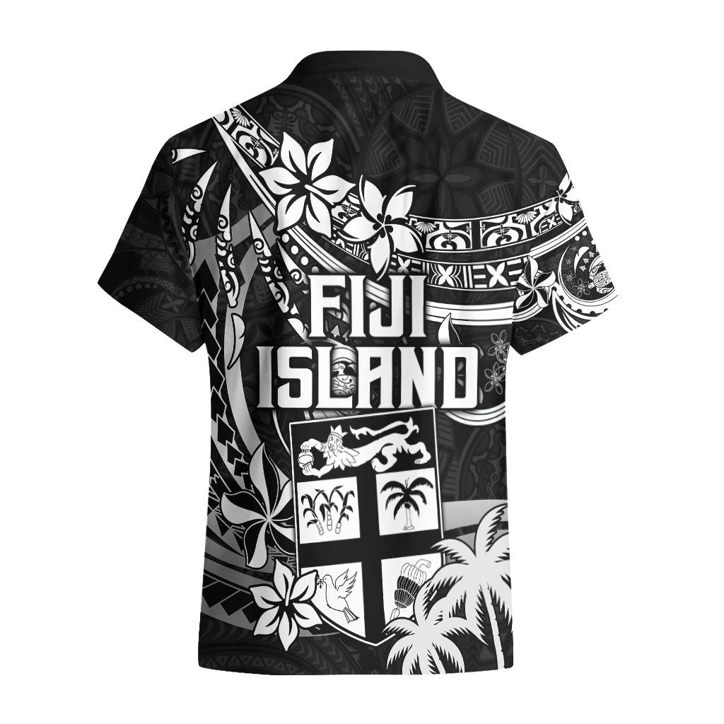 Fiji Islands Hawaiian Shirt Coat of Arms Fijian Flower Polynesian Pattern - Black LT9 - Polynesian Pride