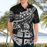 Fiji Islands Hawaiian Shirt Coat of Arms Fijian Flower Polynesian Pattern - Black LT9 - Polynesian Pride