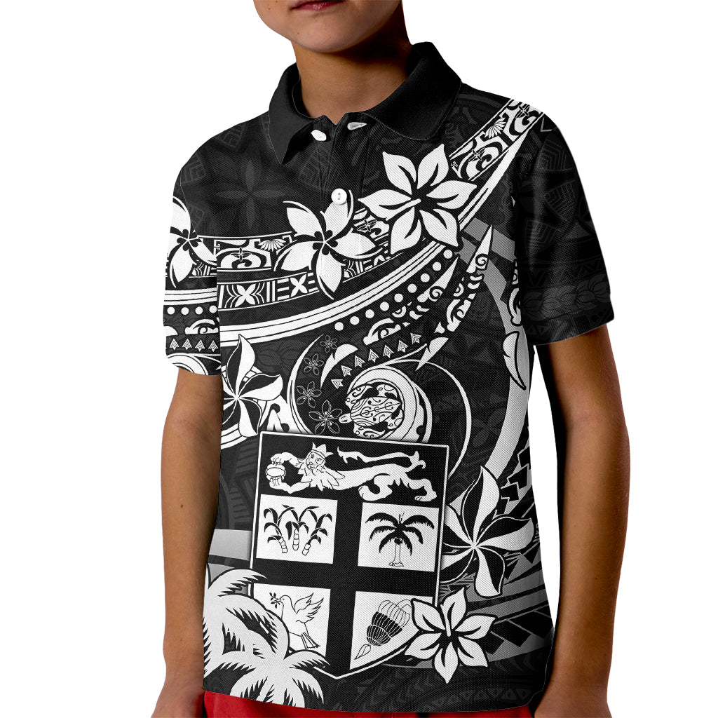 Fiji Islands Kid Polo Shirt Coat of Arms Fijian Flower Polynesian Pattern - Black LT9 Kid Black - Polynesian Pride