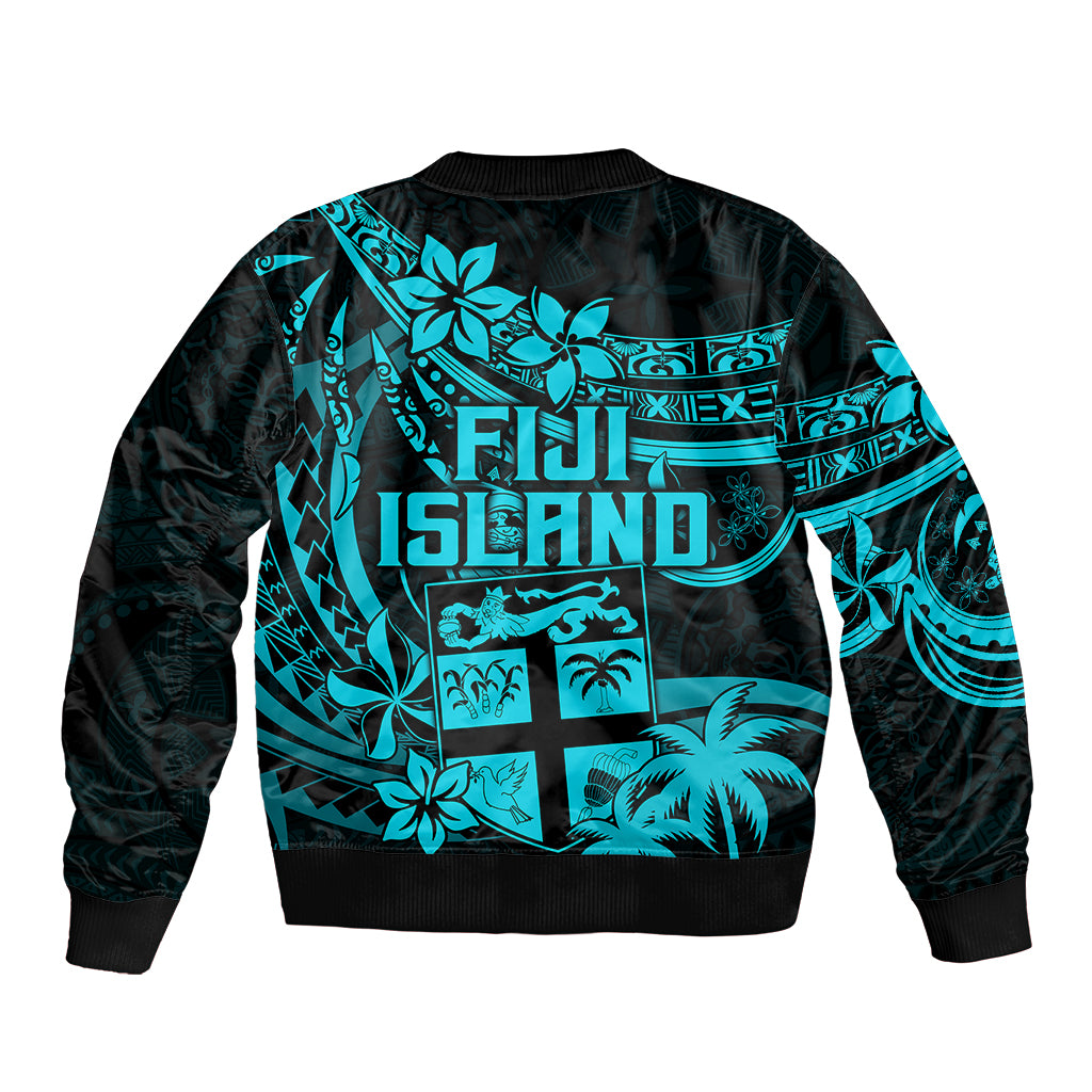Fiji Islands Bomber Jacket Coat of Arms Fijian Flower Polynesian Pattern - Aqua LT9 - Polynesian Pride