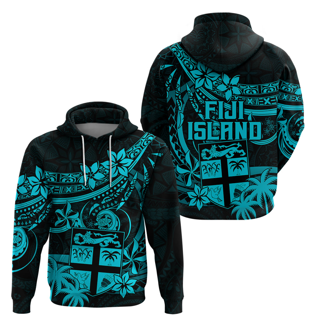Fiji Islands Hoodie Coat of Arms Fijian Flower Polynesian Pattern Aqua LT9 - Polynesian Pride