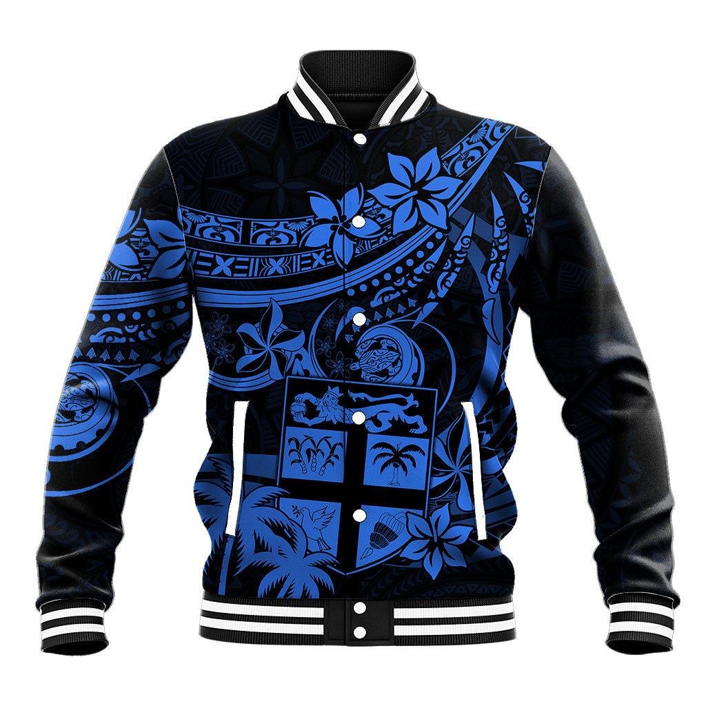 Fiji Islands Baseball Jacket Coat of Arms Fijian Flower Polynesian Pattern - Blue LT9 Unisex Blue - Polynesian Pride