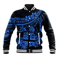 Fiji Islands Baseball Jacket Coat of Arms Fijian Flower Polynesian Pattern - Blue LT9 Unisex Blue - Polynesian Pride