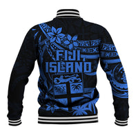 Fiji Islands Baseball Jacket Coat of Arms Fijian Flower Polynesian Pattern - Blue LT9 - Polynesian Pride