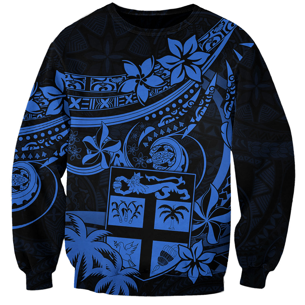 Fiji Islands Sweatshirt Coat of Arms Fijian Flower Polynesian Pattern - Blue LT9 Unisex Blue - Polynesian Pride