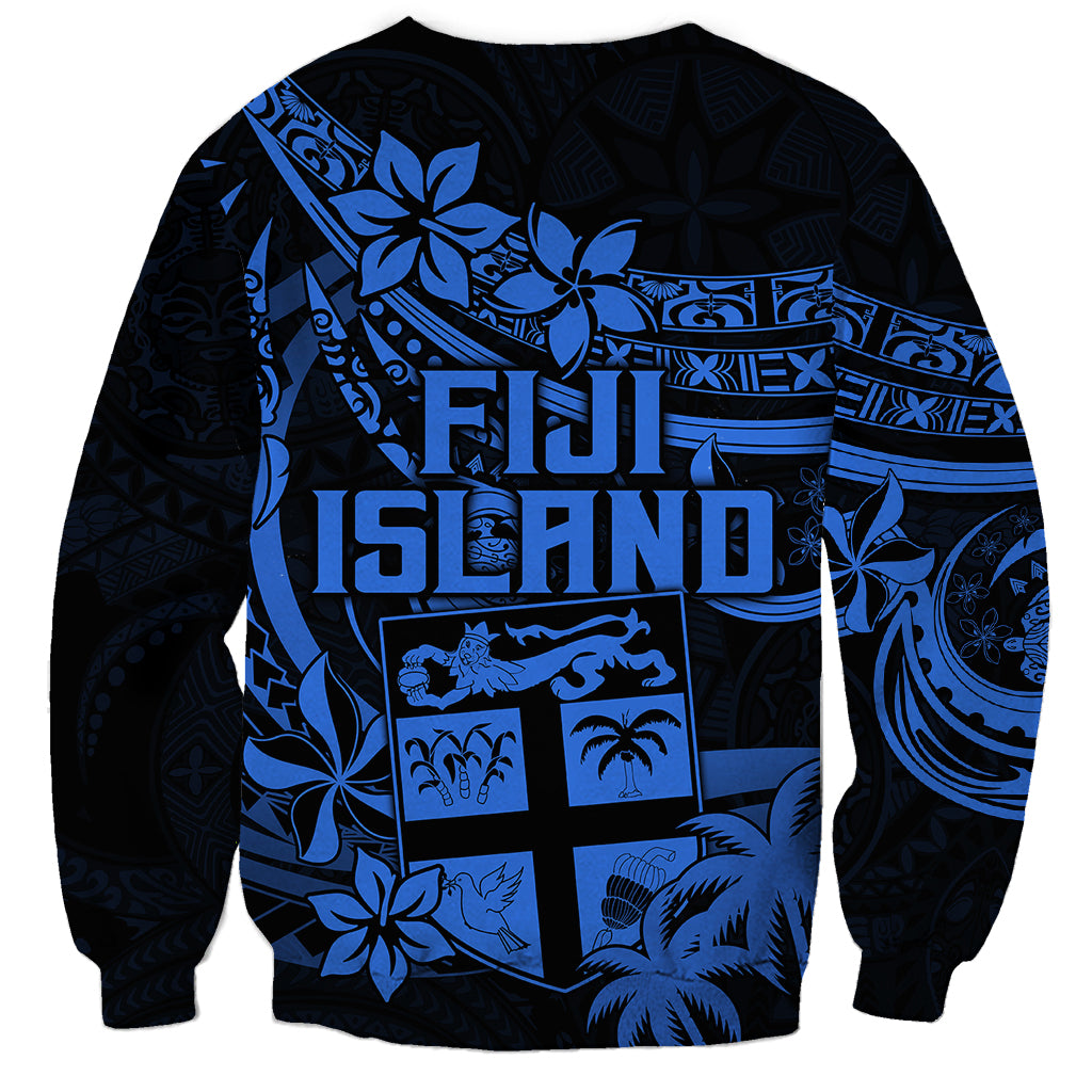 Fiji Islands Sweatshirt Coat of Arms Fijian Flower Polynesian Pattern - Blue LT9 - Polynesian Pride