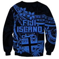 Fiji Islands Sweatshirt Coat of Arms Fijian Flower Polynesian Pattern - Blue LT9 - Polynesian Pride