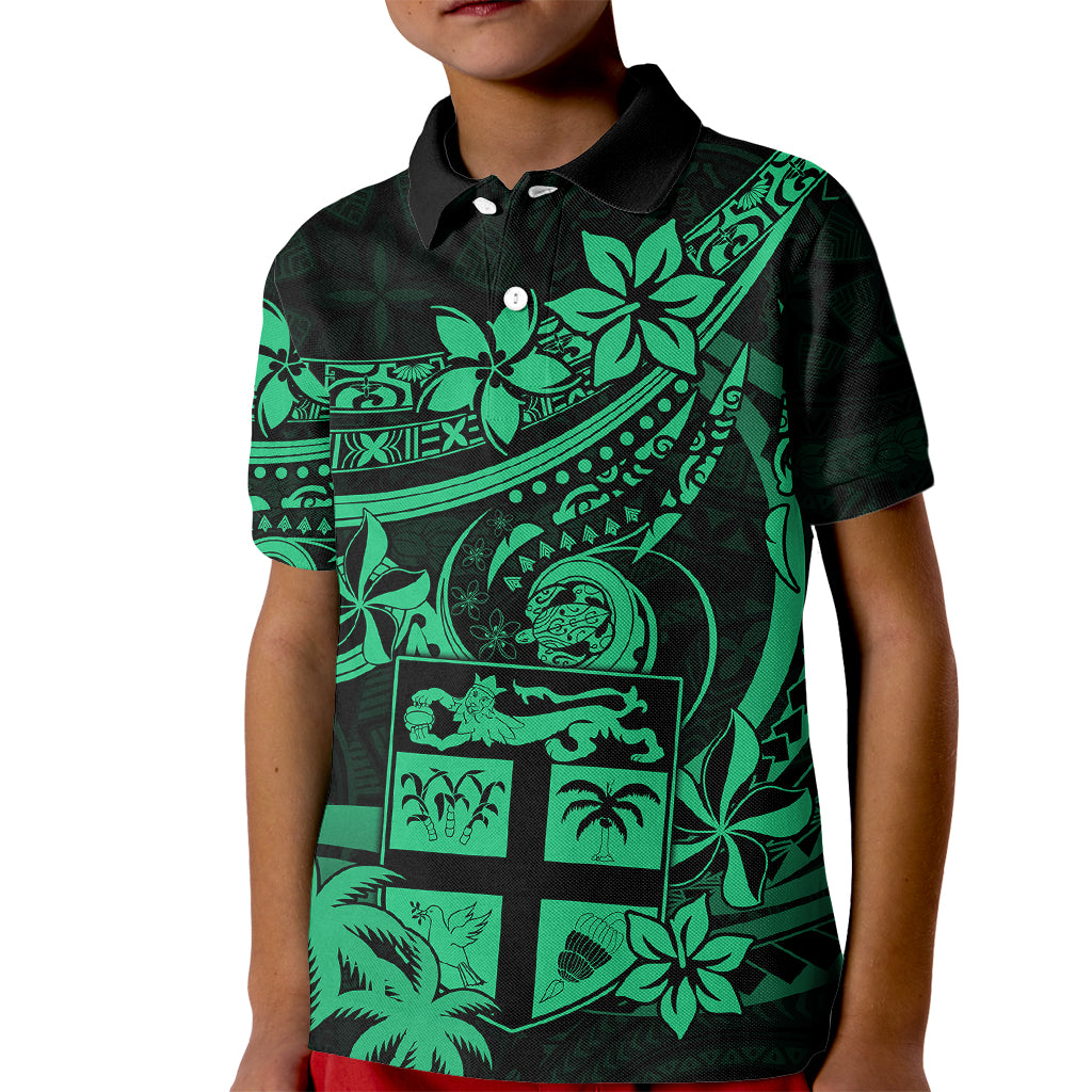 Fiji Islands Kid Polo Shirt Coat of Arms Fijian Flower Polynesian Pattern - Green LT9 Kid Green - Polynesian Pride