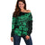 Fiji Islands Off Shoulder Sweater Coat of Arms Fijian Flower Polynesian Pattern - Green LT9 Women Green - Polynesian Pride