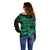 Fiji Islands Off Shoulder Sweater Coat of Arms Fijian Flower Polynesian Pattern - Green LT9 - Polynesian Pride