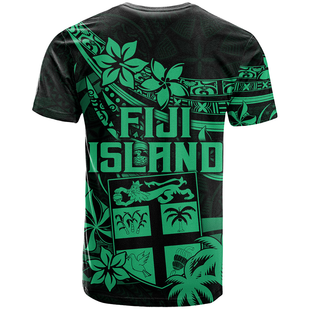 Fiji Islands T Shirt Coat of Arms Fijian Flower Polynesian Pattern Green LT9 - Polynesian Pride