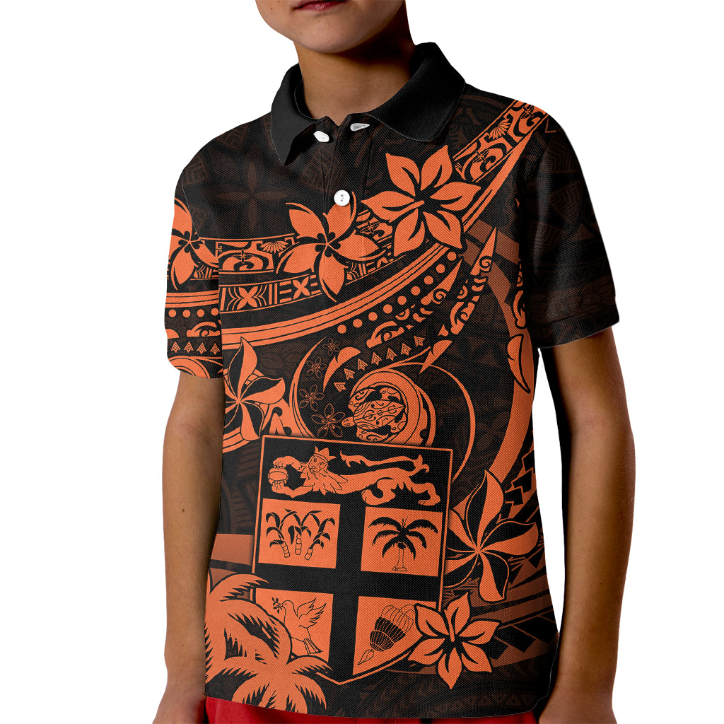 Fiji Islands Kid Polo Shirt Coat of Arms Fijian Flower Polynesian Pattern - Orange LT9 Kid Orange - Polynesian Pride