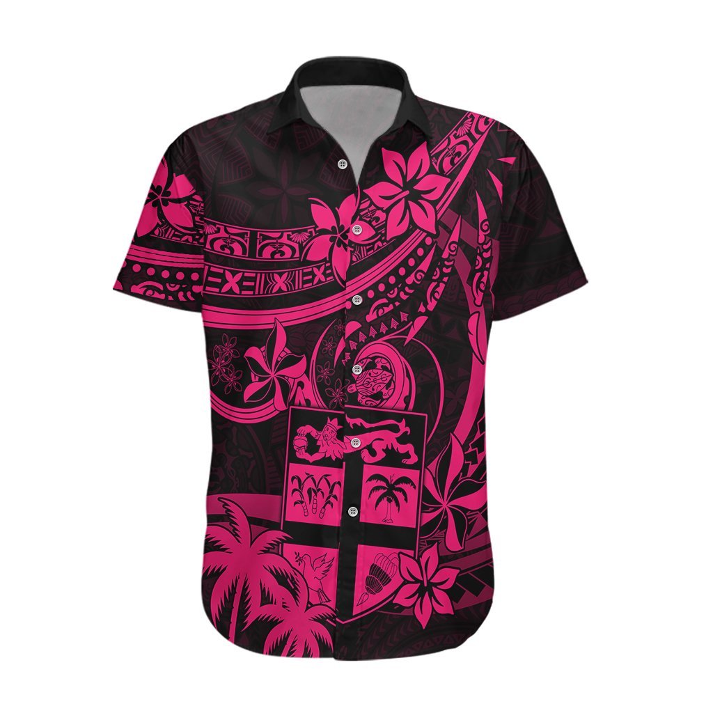 Fiji Islands Hawaiian Shirt Coat of Arms Fijian Flower Polynesian Pattern - Pink LT9 Pink - Polynesian Pride