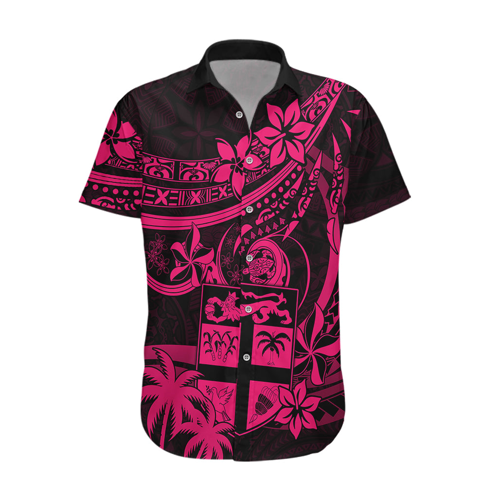 Fiji Islands Hawaiian Shirt Coat of Arms Fijian Flower Polynesian Pattern - Pink LT9 Pink - Polynesian Pride