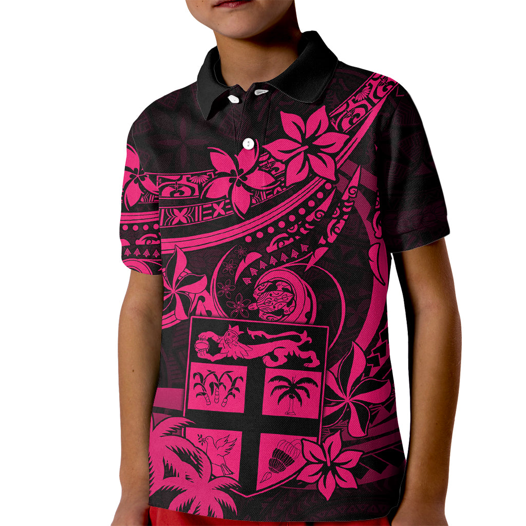 Fiji Islands Kid Polo Shirt Coat of Arms Fijian Flower Polynesian Pattern - Pink LT9 Kid Pink - Polynesian Pride