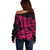 Fiji Islands Off Shoulder Sweater Coat of Arms Fijian Flower Polynesian Pattern - Pink LT9 - Polynesian Pride