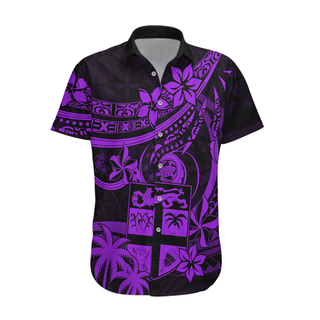 Fiji Islands Hawaiian Shirt Coat of Arms Fijian Flower Polynesian Pattern - Purple LT9 Purple - Polynesian Pride