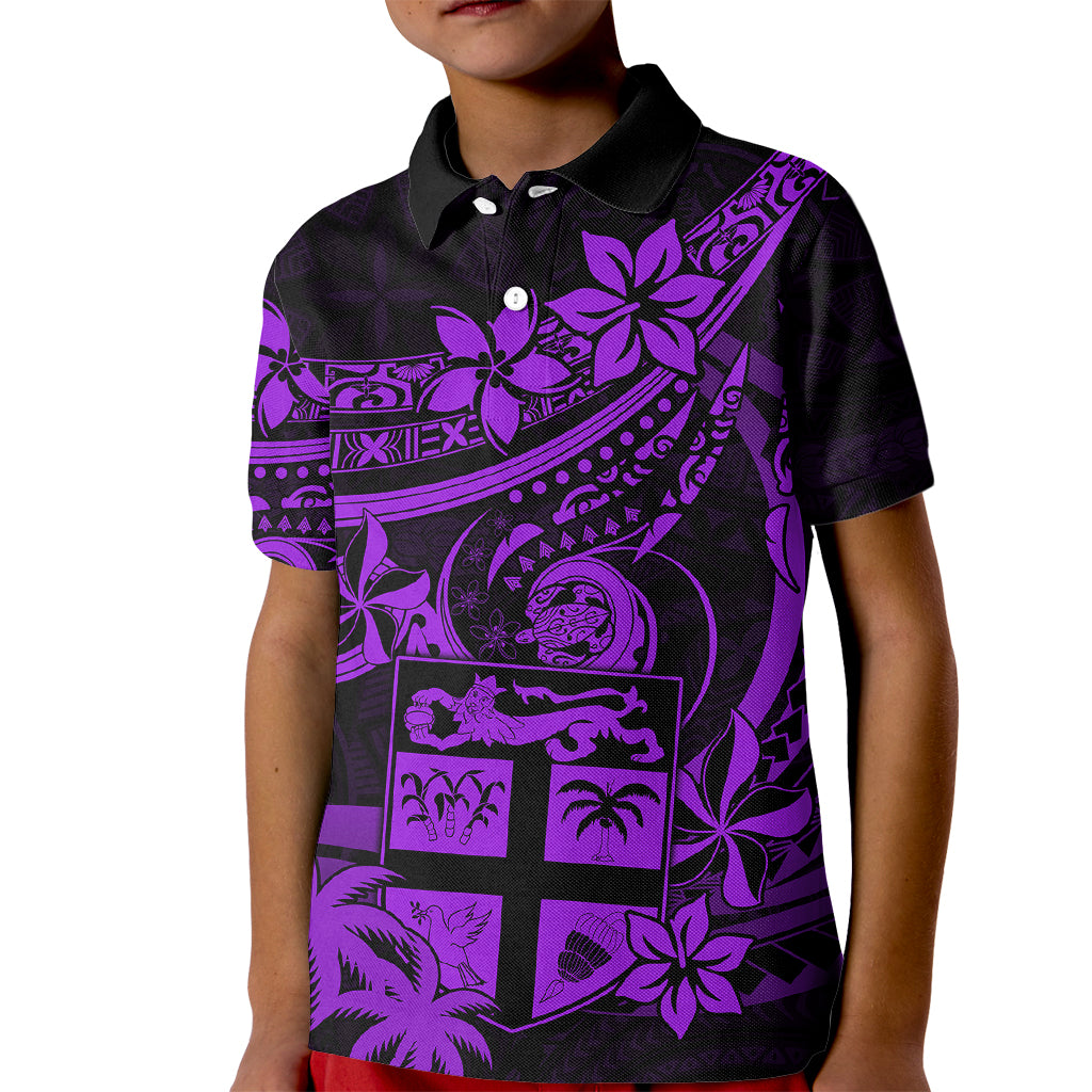 Fiji Islands Kid Polo Shirt Coat of Arms Fijian Flower Polynesian Pattern - Purple LT9 Kid Purple - Polynesian Pride