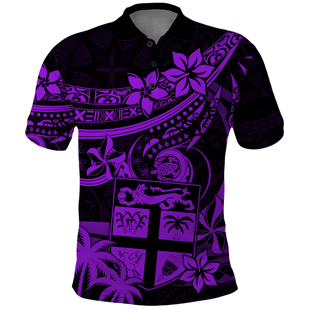 Fiji Islands Polo Shirt Coat of Arms Fijian Flower Polynesian Pattern Purple LT9 Purple - Polynesian Pride