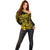 Fiji Islands Off Shoulder Sweater Coat of Arms Fijian Flower Polynesian Pattern - Yellow LT9 - Polynesian Pride