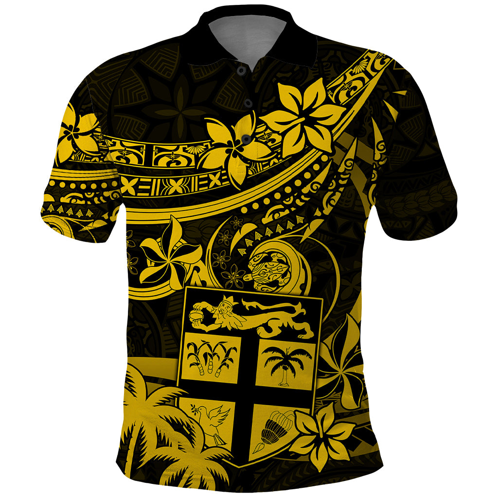 Fiji Islands Polo Shirt Coat of Arms Fijian Flower Polynesian Pattern Yellow LT9 Yellow - Polynesian Pride