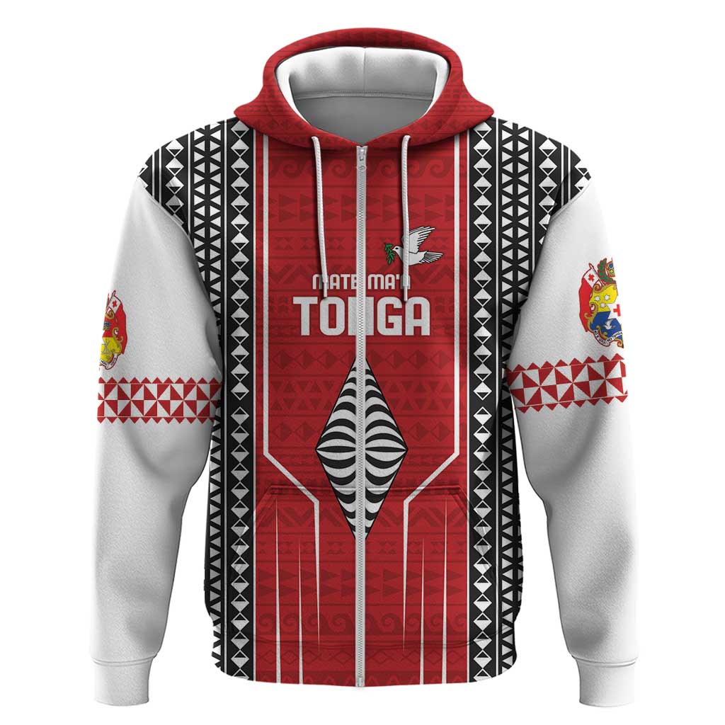Custom Tonga Rugby Hoodie Mate Maa Kupesi Style LT9 Zip Hoodie Red - Polynesian Pride