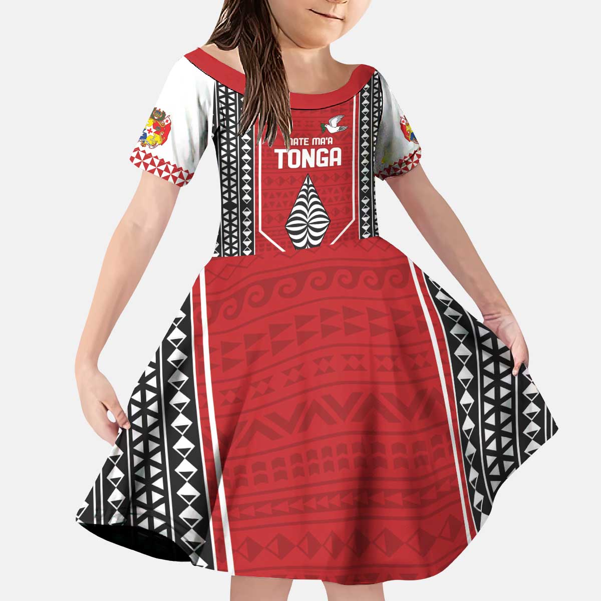 Custom Tonga Rugby Kid Short Sleeve Dress Mate Maa Kupesi Style LT9 KID Red - Polynesian Pride