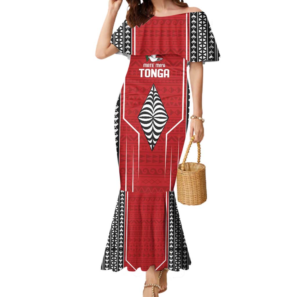 Custom Tonga Rugby Mermaid Dress Mate Maa Kupesi Style LT9 Women Red - Polynesian Pride