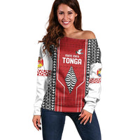 Custom Tonga Rugby Off Shoulder Sweater Mate Maa Kupesi Style LT9 Women Red - Polynesian Pride