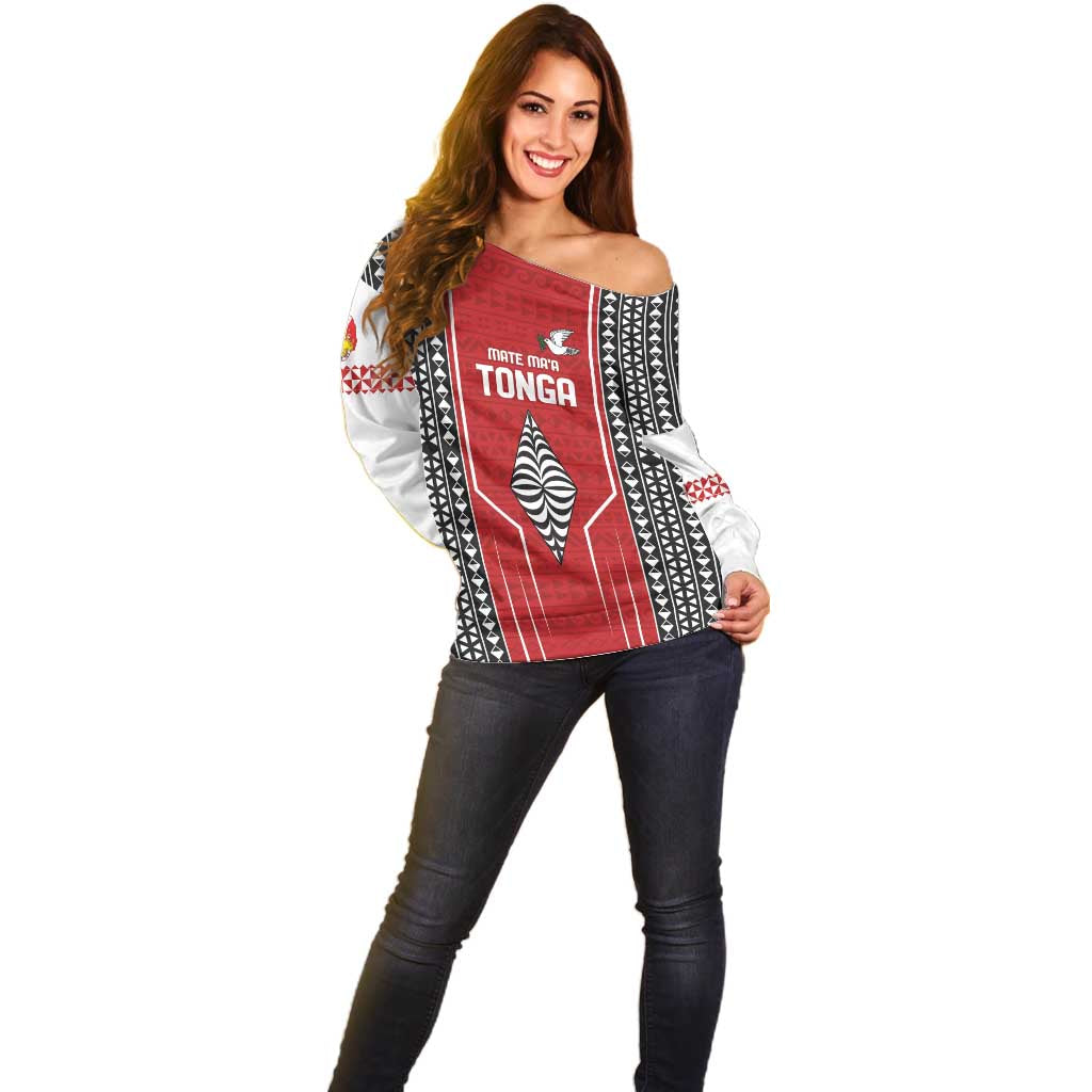 Custom Tonga Rugby Off Shoulder Sweater Mate Maa Kupesi Style LT9 - Polynesian Pride