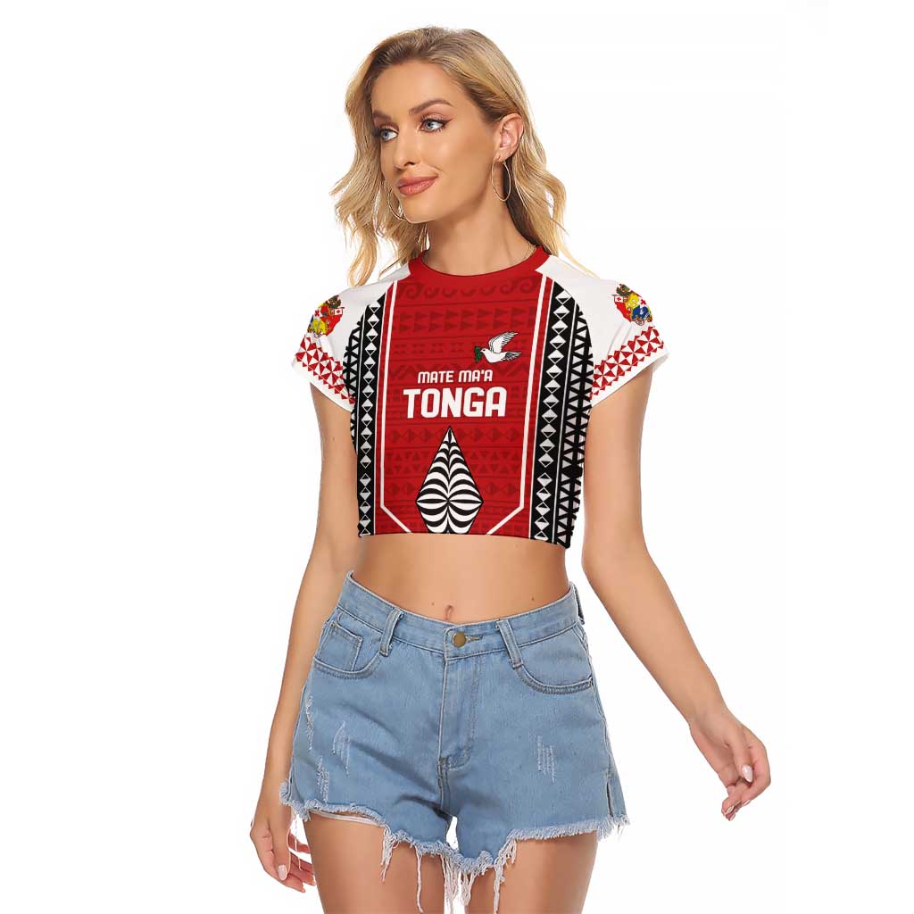 Custom Tonga Rugby Raglan Cropped T Shirt Mate Maa Kupesi Style LT9 Female Red - Polynesian Pride