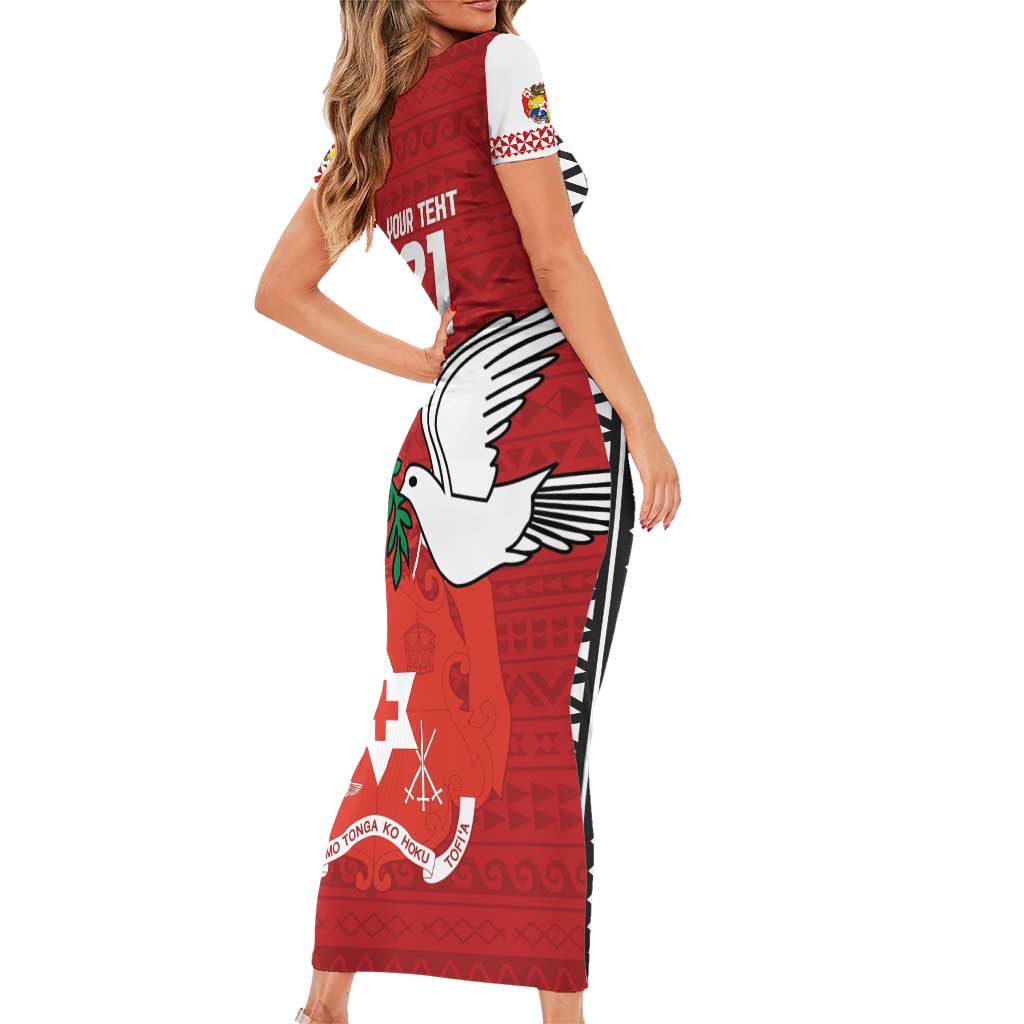 Custom Tonga Rugby Short Sleeve Bodycon Dress Mate Maa Kupesi Style LT9 - Polynesian Pride