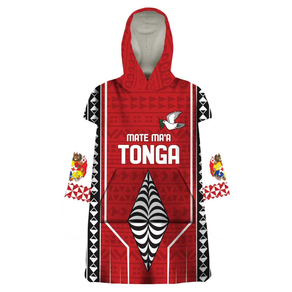 Custom Tonga Rugby Wearable Blanket Hoodie Mate Maa Kupesi Style