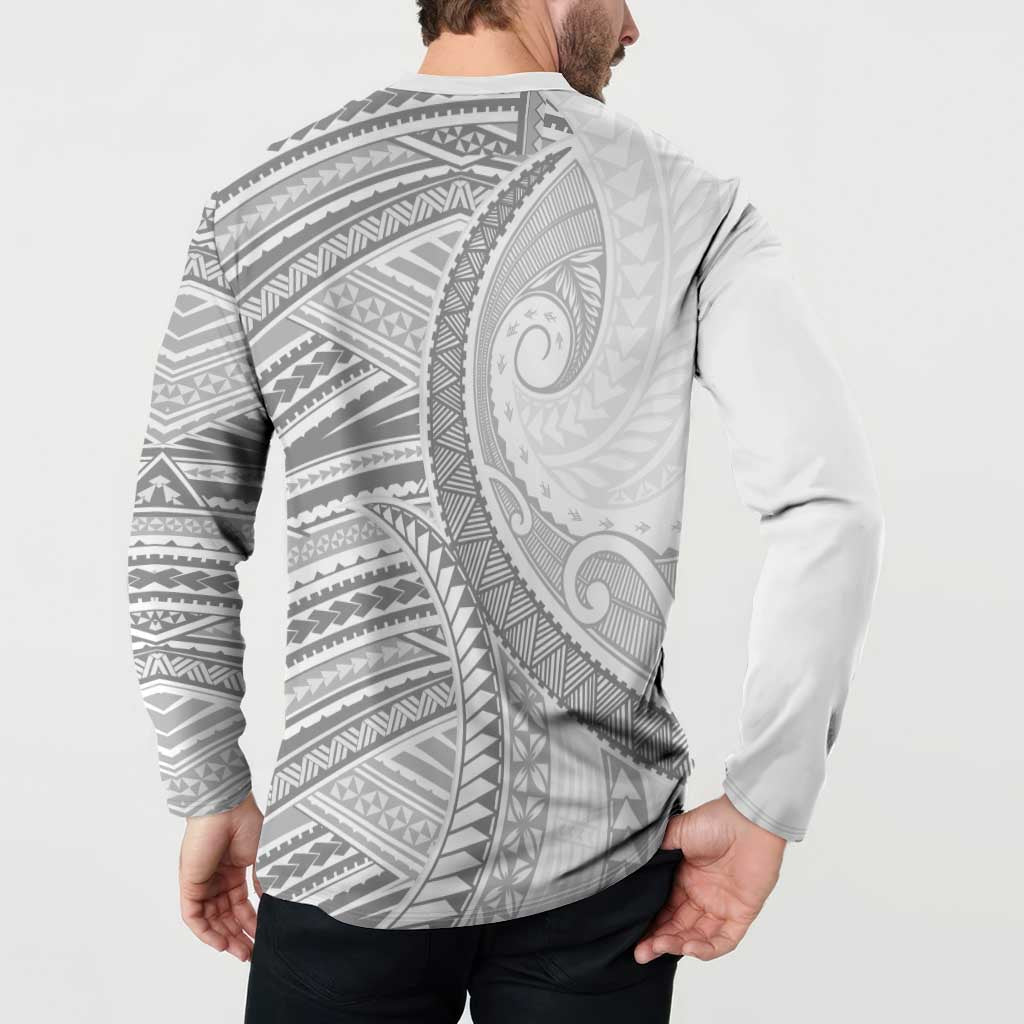 American Samoa White Sunday Button Sweatshirt Polynesian Lotu Tamaiti LT9 - Polynesian Pride