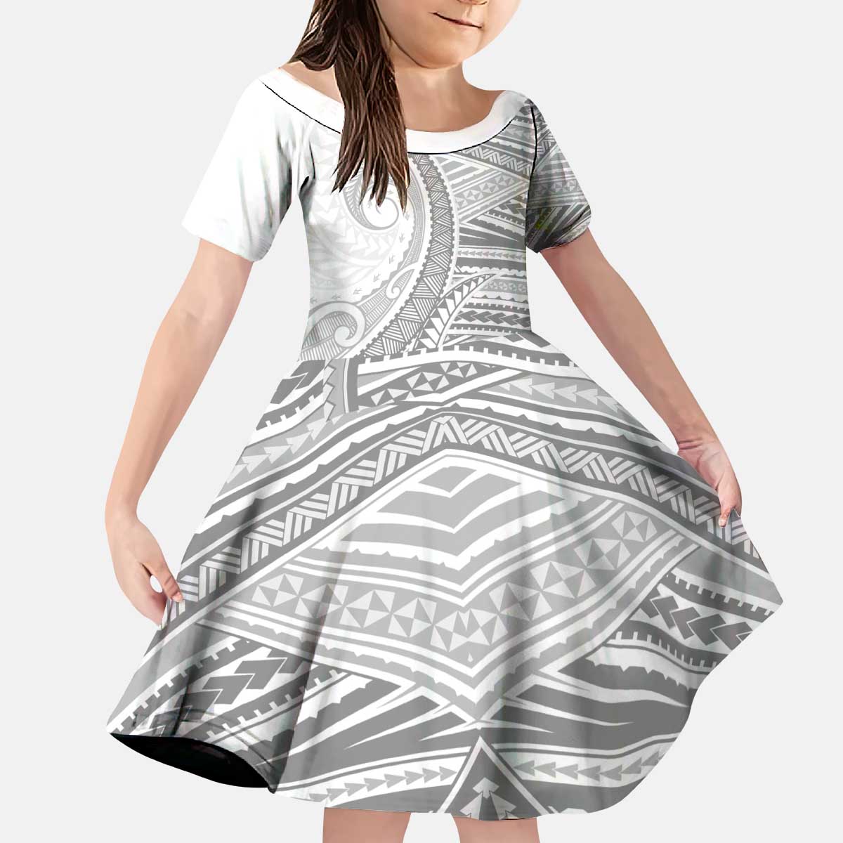 American Samoa White Sunday Kid Short Sleeve Dress Polynesian Lotu Tamaiti LT9 KID White - Polynesian Pride