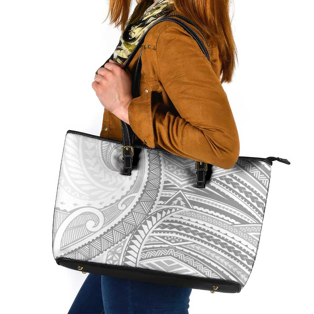 American Samoa White Sunday Leather Tote Bag Polynesian Lotu Tamaiti LT9 White - Polynesian Pride