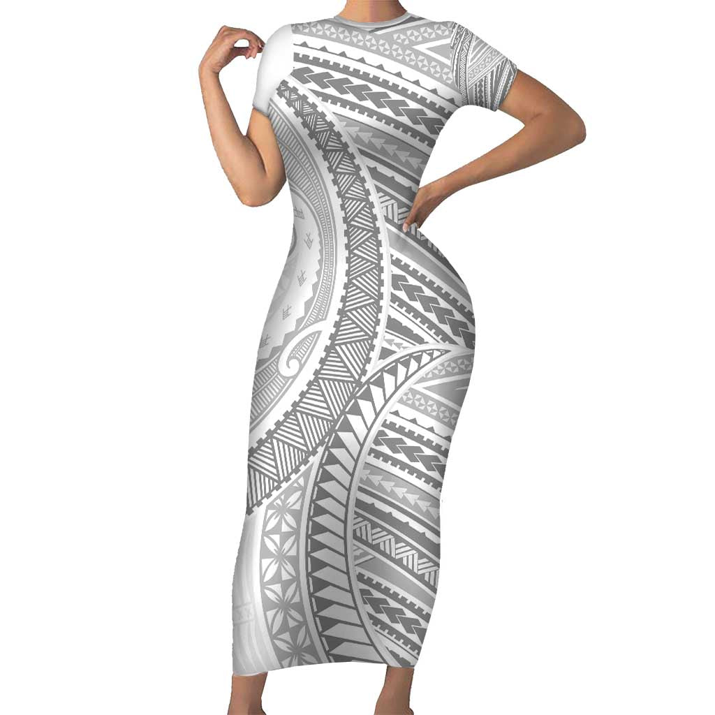 American Samoa White Sunday Short Sleeve Bodycon Dress Polynesian Lotu Tamaiti LT9 Long Dress White - Polynesian Pride