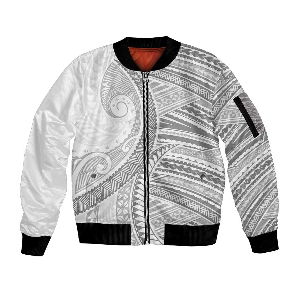 American Samoa White Sunday Sleeve Zip Bomber Jacket Polynesian Lotu Tamaiti LT9 Unisex White - Polynesian Pride