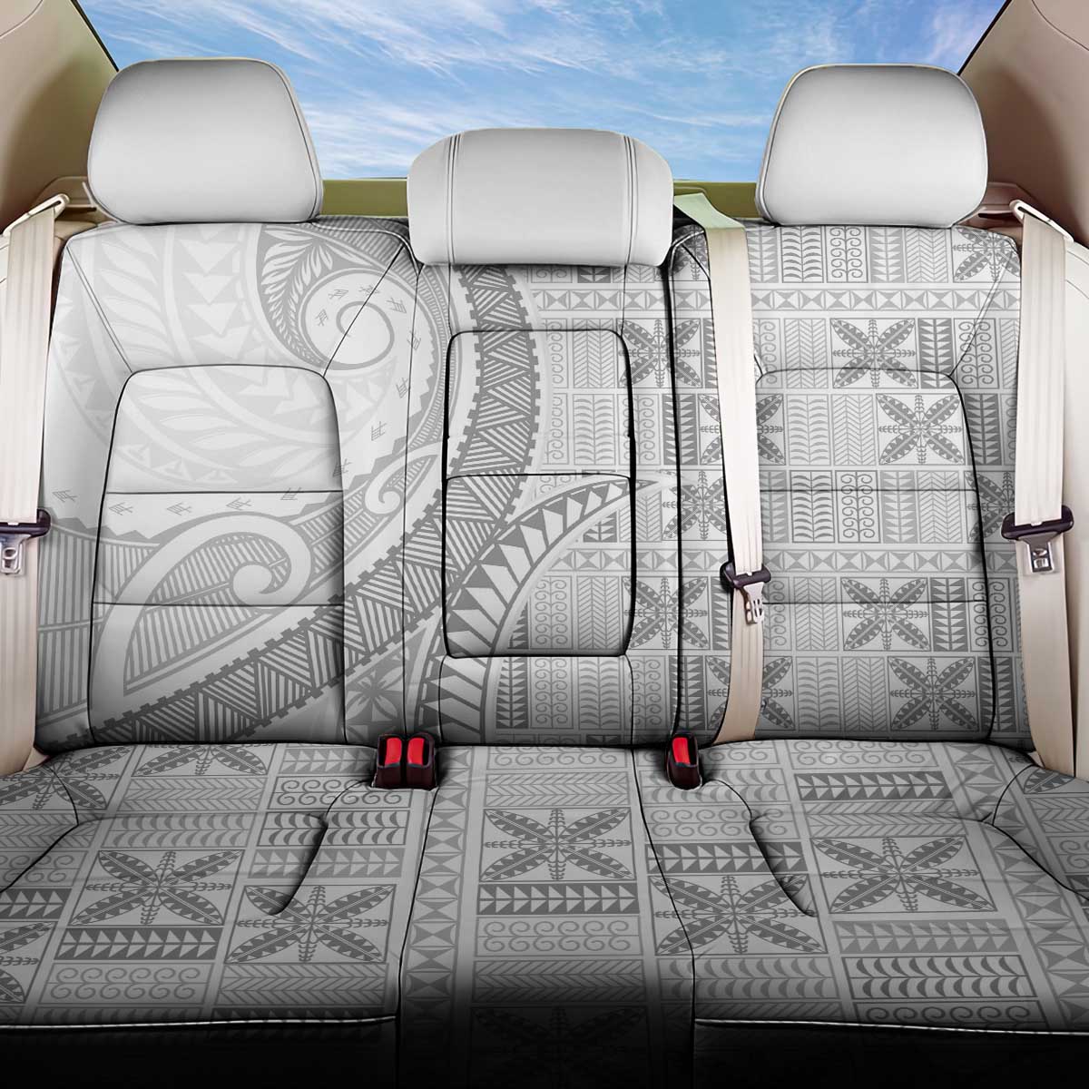 Niue White Sunday Back Car Seat Cover Niuean Lotu Tamaiti Hiapo Pattern LT9 One Size White - Polynesian Pride