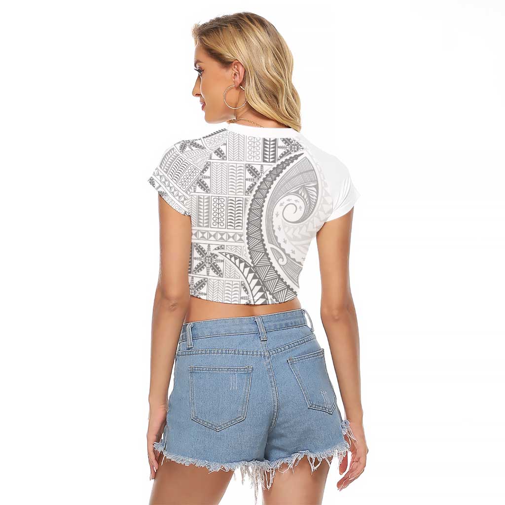 Niue White Sunday Raglan Cropped T Shirt Niuean Lotu Tamaiti Hiapo Pattern LT9 - Polynesian Pride