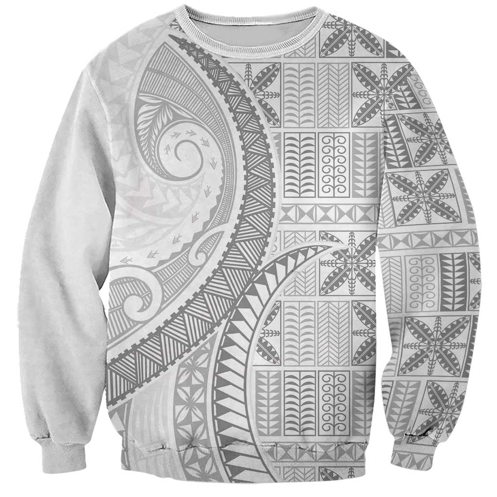 Niue White Sunday Sweatshirt Niuean Lotu Tamaiti Hiapo Pattern LT9 Unisex White - Polynesian Pride