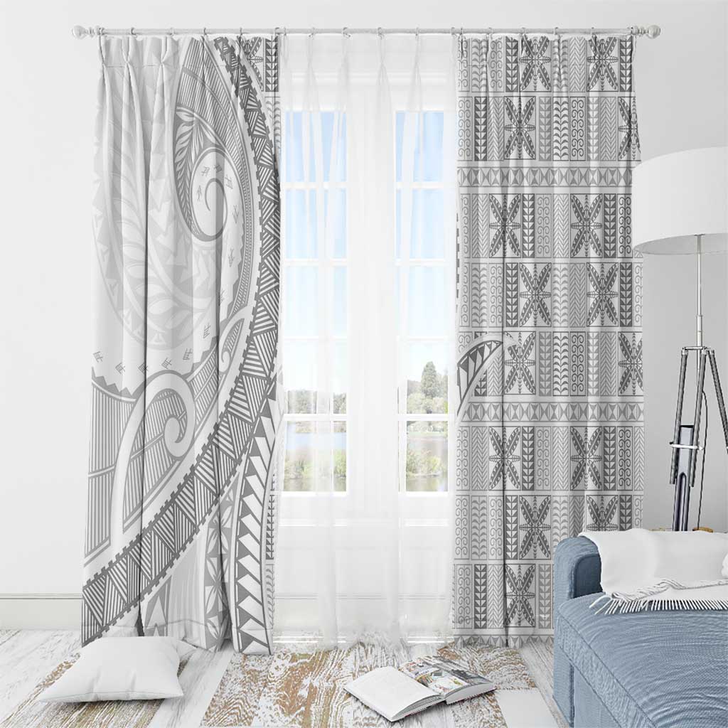 Niue White Sunday Window Curtain Niuean Lotu Tamaiti Hiapo Pattern LT9 - Polynesian Pride