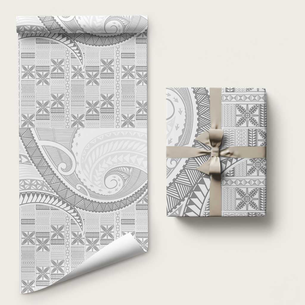Niue White Sunday Wrapping Paper Niuean Lotu Tamaiti Hiapo Pattern LT9 58" × 23" White - Polynesian Pride