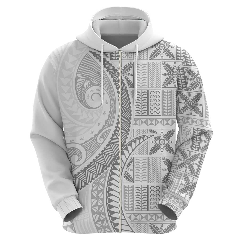 Niue White Sunday Zip Hoodie Niuean Lotu Tamaiti Hiapo Pattern LT9 - Polynesian Pride