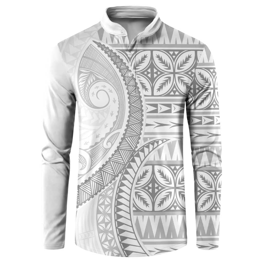 Polynesian White Sunday Button Sweatshirt Lotu Tamaiti Melanesian Pattern LT9 White - Polynesian Pride