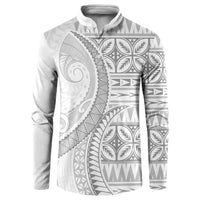 Polynesian White Sunday Button Sweatshirt Lotu Tamaiti Melanesian Pattern LT9 White - Polynesian Pride